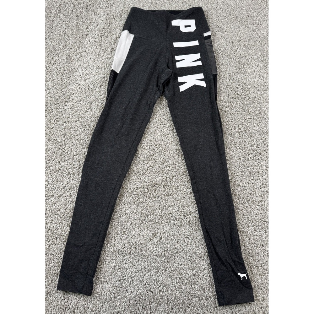 Victoria Secret Pink Womens Leggings Spellout Dog Black Casual Y2K‎ Style XS